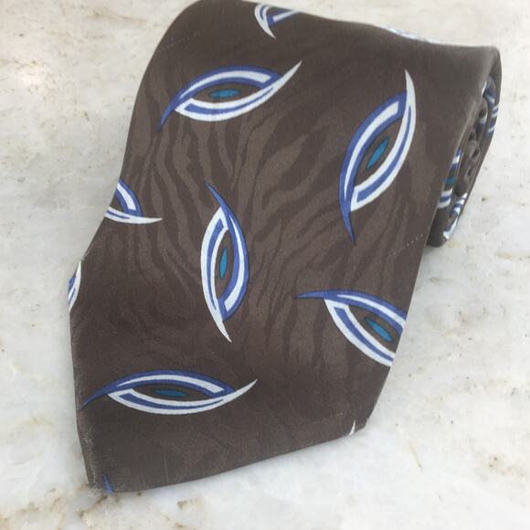 GINO POMPEII SILK BLEND BROWN WHITE PURPLE TEAL NECKTIE - Picture 9 of 12